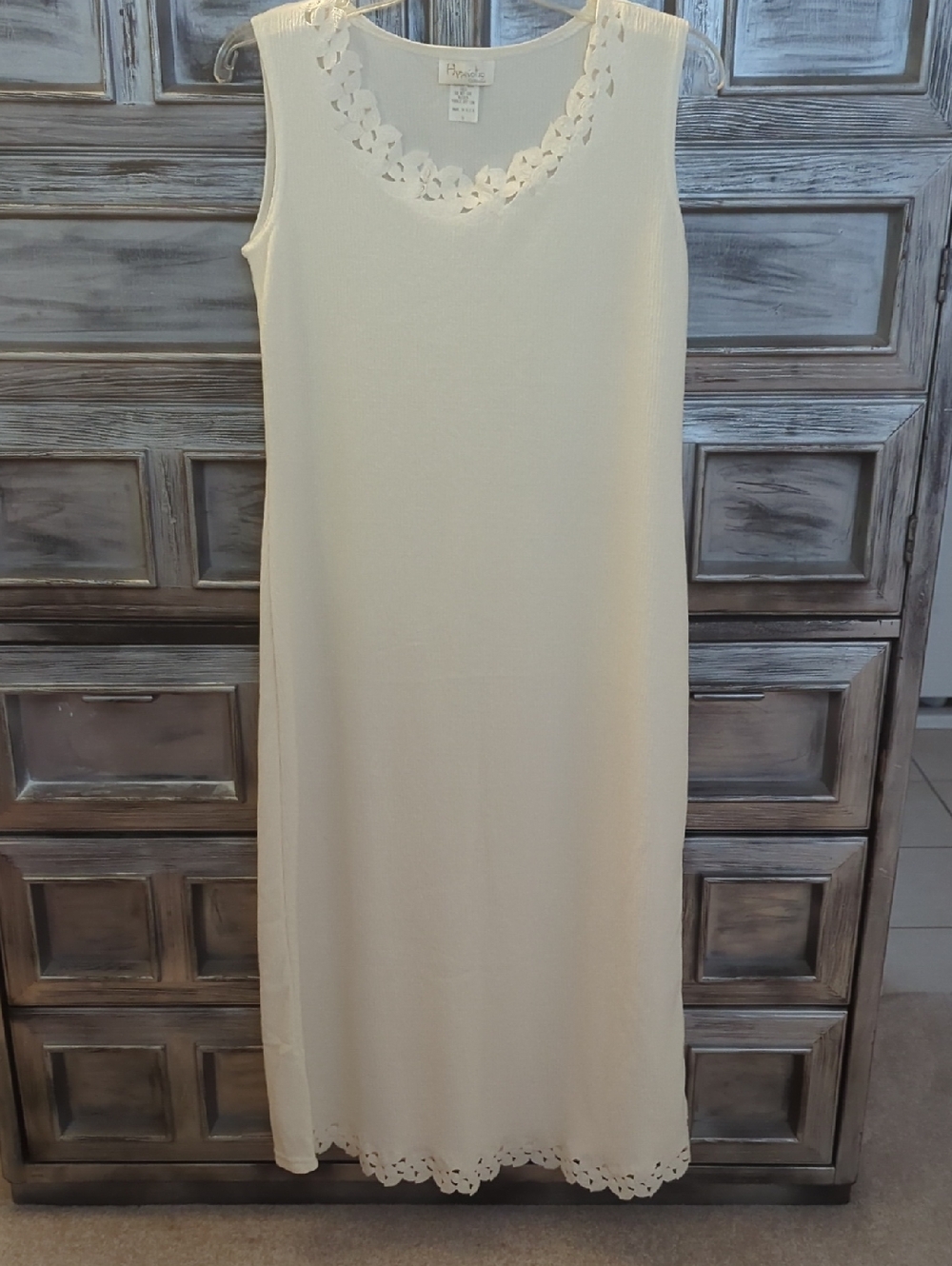 Sleeveless Cream Floral Trim Maxi Dress